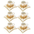 Ceramic Coffee Cup and Saucer Set of 6 Pcs Abstract Print Design 100 ml 12.5 cm