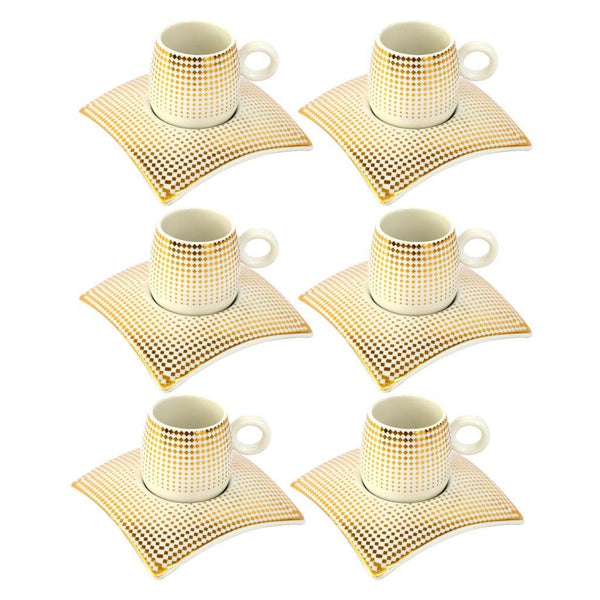 Ceramic Coffee Cup and Saucer Set of 6 Pcs Abstract Print Design 100 ml 12.5 cm