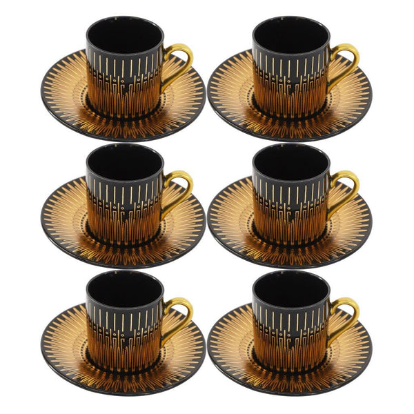 Ceramic Coffee Cup and Saucer Set of 6 Pcs Abstract Print Design 90 ml 12 cm