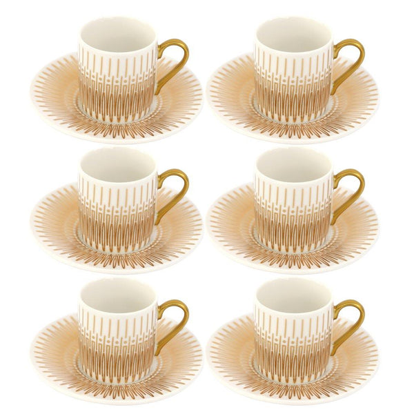 Ceramic Coffee Cup and Saucer Set of 6 Pcs Abstract Print Design 90 ml 12 cm