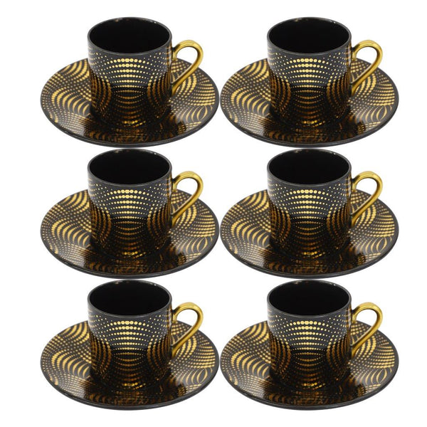 Ceramic Coffee Cup and Saucer Set of 6 Pcs Abstract Print Design 90 ml 12 cm