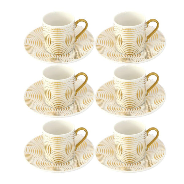 Ceramic Coffee Cup and Saucer Set of 6 Pcs Abstract Print Design 90 ml 12 cm