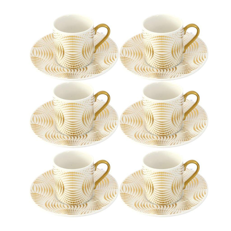 Ceramic Coffee Cup and Saucer Set of 6 Pcs Abstract Print Design 90 ml 12 cm