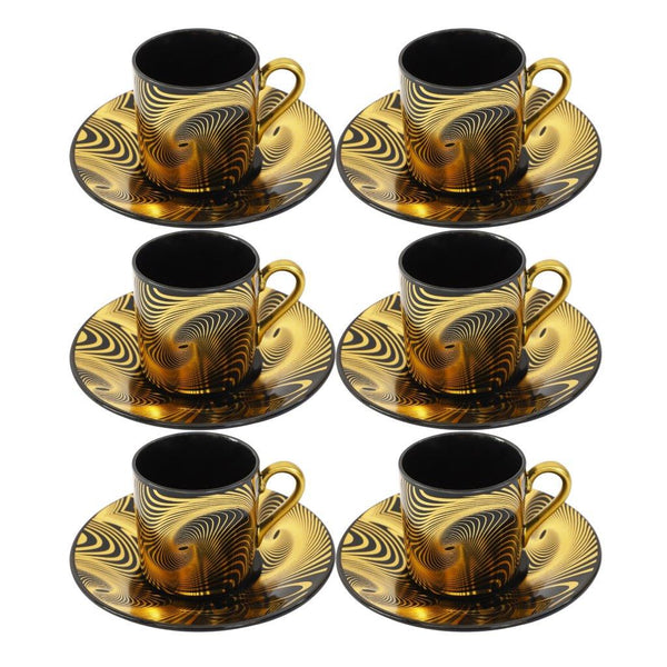 Ceramic Coffee Cup and Saucer Set of 6 Pcs Abstract Print Design 90 ml 12 cm