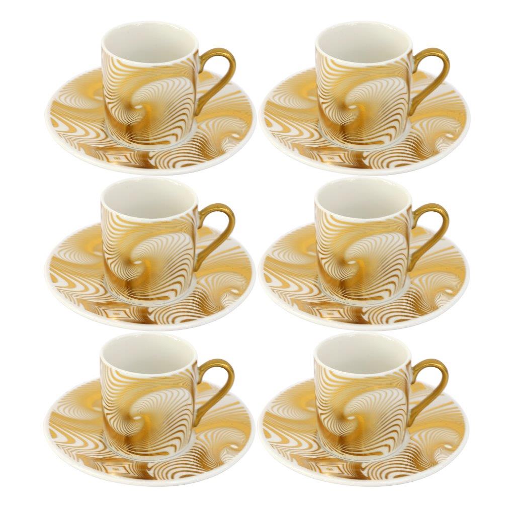Ceramic Coffee Cup and Saucer Set of 6 Pcs Abstract Print Design 90 ml 12 cm