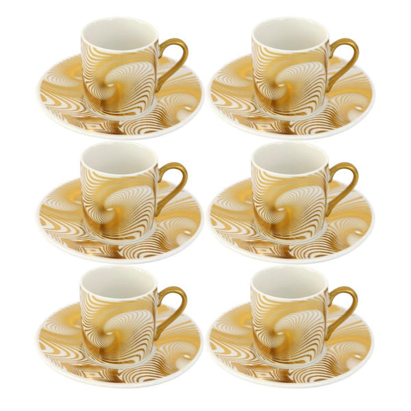 Ceramic Coffee Cup and Saucer Set of 6 Pcs Abstract Print Design 90 ml 12 cm