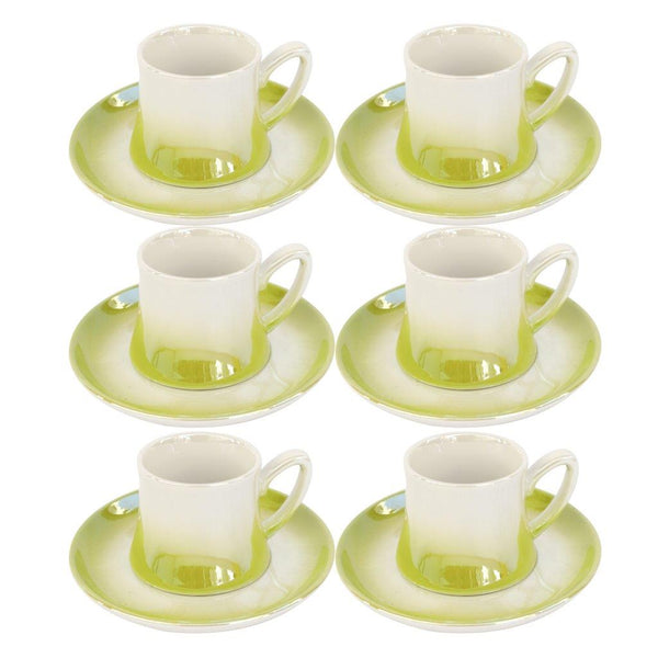 Ceramic Coffee Cup and Saucer Set of 6 Pcs Abstract Print Design 100 ml 12 cm