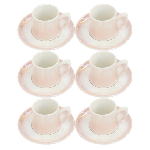 Ceramic Coffee Cup and Saucer Set of 6 Pcs Abstract Print Design 100 ml 12 cm