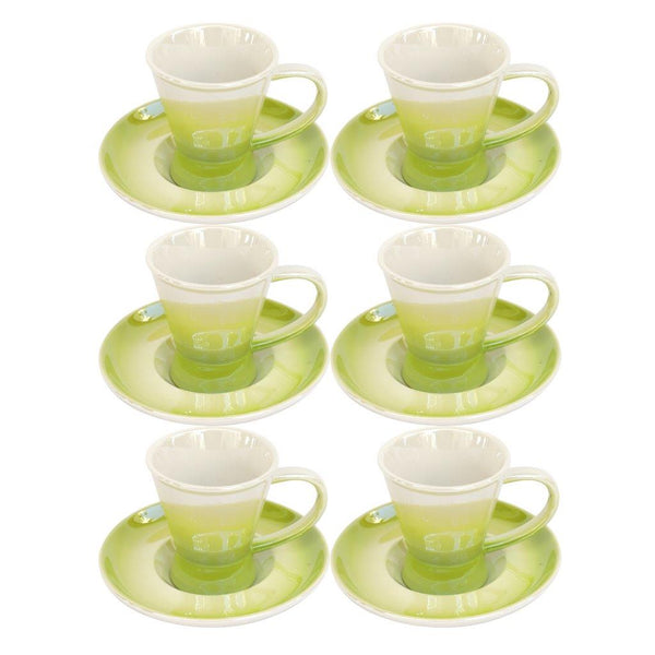 Ceramic Coffee Cup and Saucer Set of 6 Pcs Abstract Print Design 100 ml 12 cm