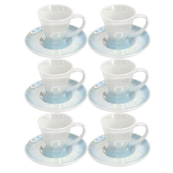 Ceramic Coffee Cup and Saucer Set of 6 Pcs Abstract Print Design 100 ml 12 cm