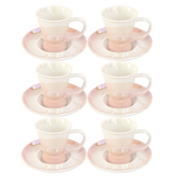 Ceramic Coffee Cup and Saucer Set of 6 Pcs Abstract Print Design 100 ml 12 cm