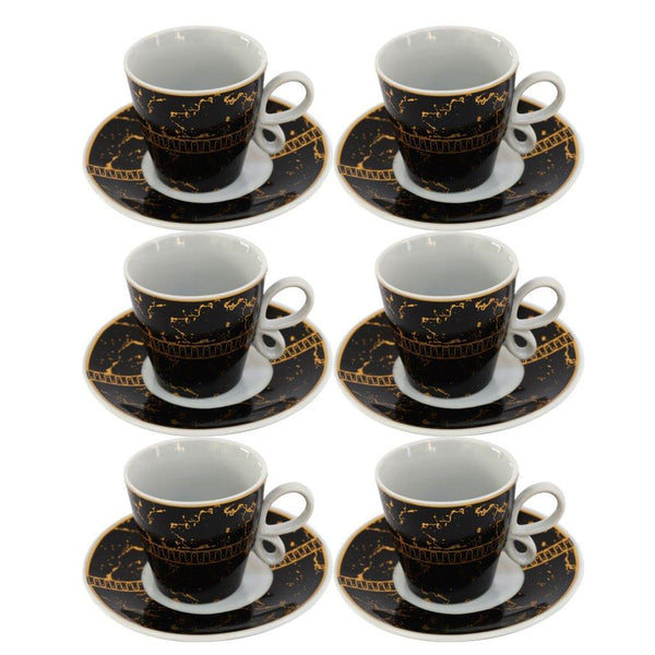 Ceramic Coffee Cup and Saucer Set of 6 Pcs Abstract Print Design 80 ml 10.5 cm