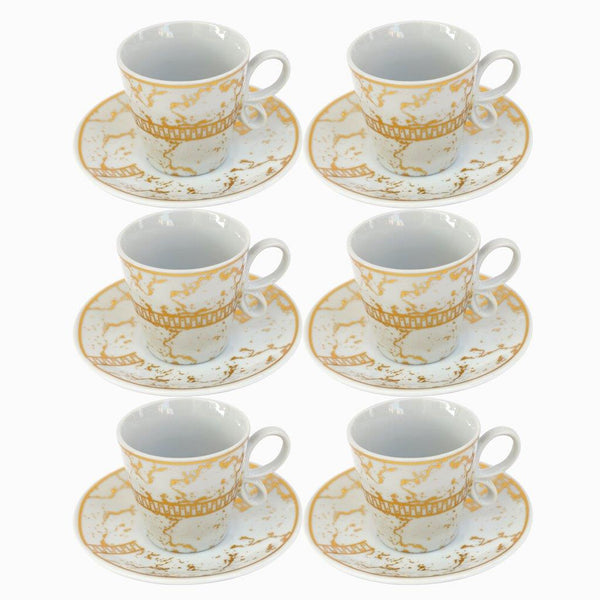 Ceramic Coffee Cup and Saucer Set of 6 Pcs Abstract Print Design 80 ml 10.5 cm