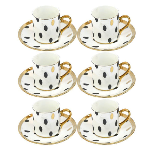 Ceramic Coffee Cup and Saucer Set of 6 Pcs Abstract Print Design 80 ml 11 cm