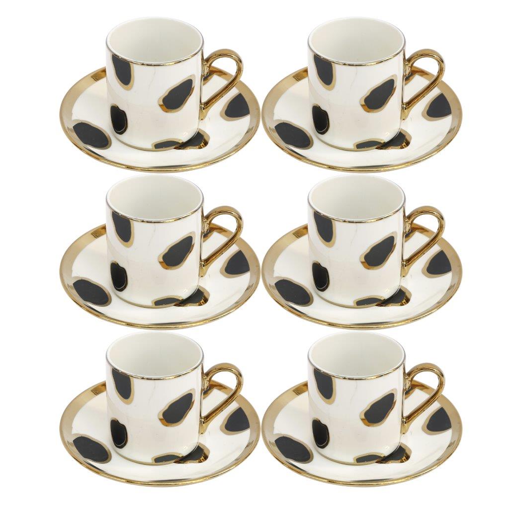 Ceramic Coffee Cup and Saucer Set of 6 Pcs Abstract Print Design 80 ml 11 cm