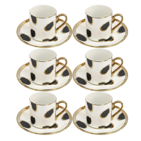 Ceramic Coffee Cup and Saucer Set of 6 Pcs Abstract Print Design 80 ml 11 cm