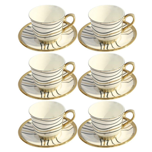 Ceramic Coffee Cup and Saucer Set of 6 Pcs Abstract Print Design 80 ml 11 cm