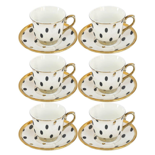 Ceramic Coffee Cup and Saucer Set of 6 Pcs Abstract Print Design 80 ml 11 cm