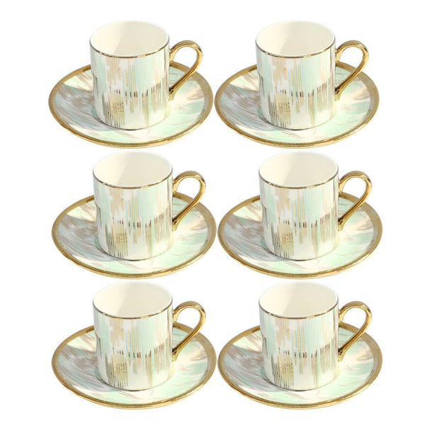 Ceramic Coffee Cup and Saucer Set of 6 Pcs Abstract Print Design 80 ml 11 cm