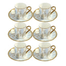 Ceramic Coffee Cup and Saucer Set of 6 Pcs Abstract Print Design 80 ml 11 cm