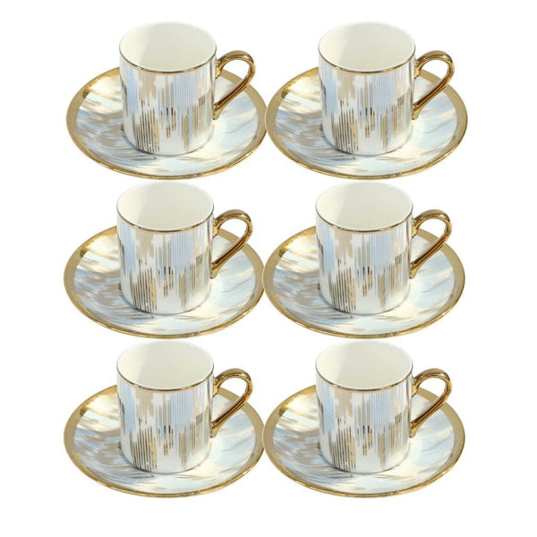 Ceramic Coffee Cup and Saucer Set of 6 Pcs Abstract Print Design 80 ml 11 cm