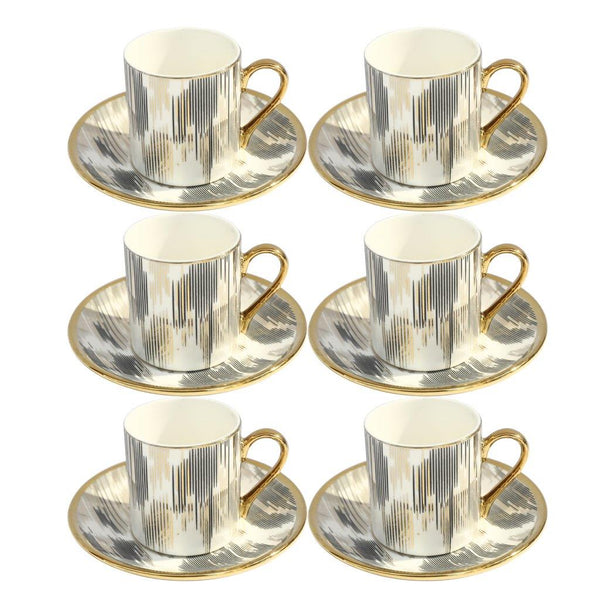 Ceramic Coffee Cup and Saucer Set of 6 Pcs Abstract Print Design 80 ml 11 cm