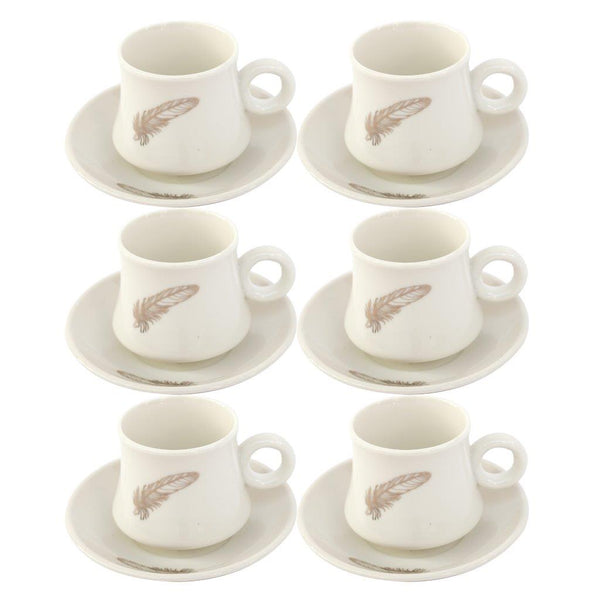 Ceramic Coffee Cup and Saucer Set of 6 Pcs Abstract Print Design 100 ml 10.5 cm