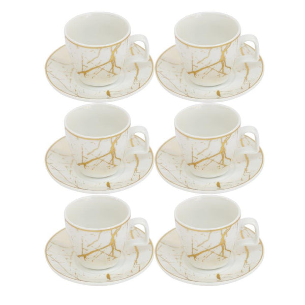 Ceramic Coffee Cup and Saucer Set of 6 Pcs Abstract Print Design 100 ml 10.5 cm