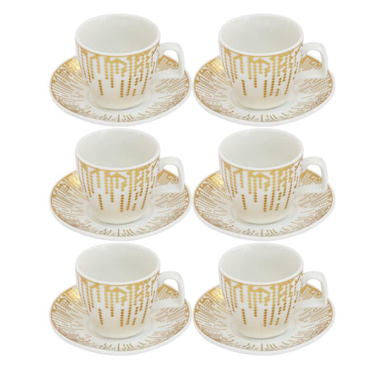 Ceramic Coffee Cup and Saucer Set of 6 Pcs Abstract Print Design 100 ml 10.5 cm
