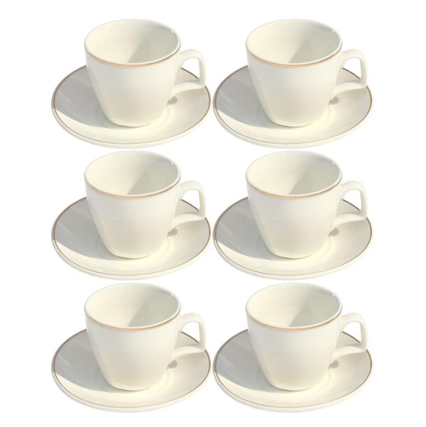 Ceramic Coffee Cup and Saucer Set of 6 Pcs Plain Vanilla Design 100 ml 10.5 cm