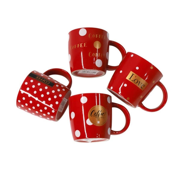 Red Ceramic Coffee Mug with Lid Abstract Print Design 8.5*8.5 cm