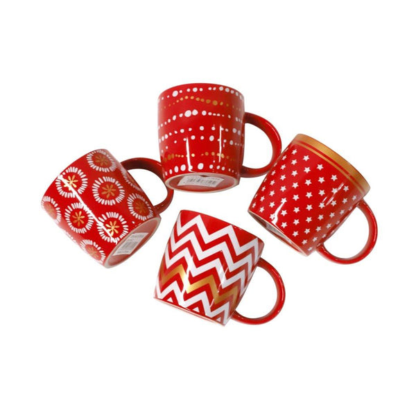 Red Ceramic Coffee Mug with Lid Abstract Print Design 8.5*8.5 cm