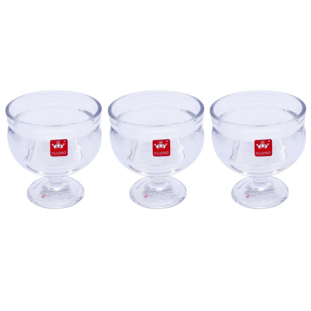 Crystal Cut Glass Footed Ice Cream and Dessert Bowl Set of 3 Pcs 9.5*10 cm