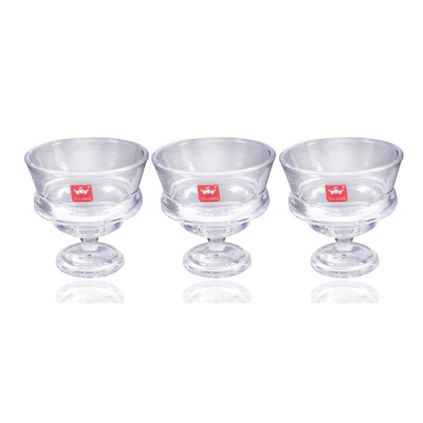 Crystal Cut Glass Footed Ice Cream and Dessert Bowl Set of 3 Pcs 10.5*10 cm