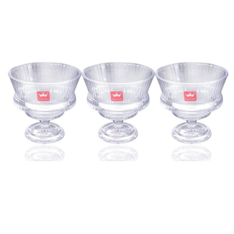 Crystal Cut Glass Footed Ice Cream and Dessert Bowl Set of 3 Pcs 10.5*10 cm