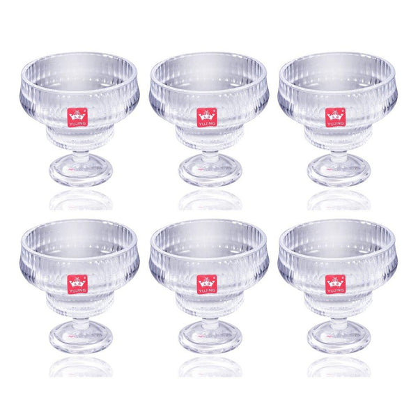 Crystal Cut Glass Footed Ice Cream and Dessert Bowl Set of 3 Pcs 10.5*10 cm