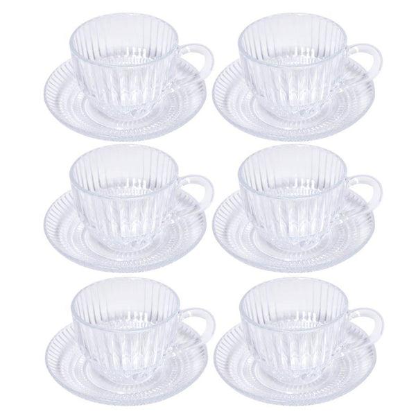 Premium Lead Free Glass Tea Cup and Saucer Set of 6 Pcs 24 ml/14 cm