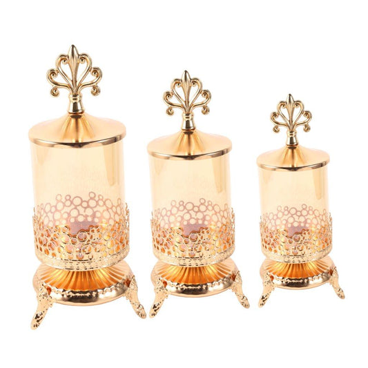 Elegant Glass Craft Gold Candleholder Wedding Table Centrepiece set of 3 Pcs 26*10/28*10/30*10 cm