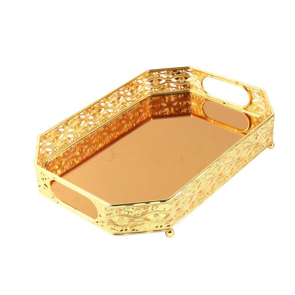 Deco Gold Metal Glass Base Rectangular Serving Tray Set of 2 Pcs