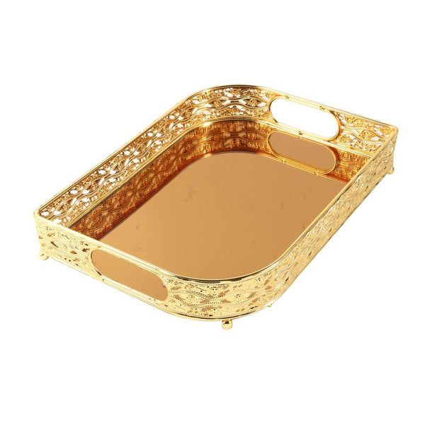 Deco Gold Metal Glass Base Rectangular Serving Tray Set of 2 Pcs