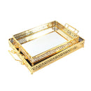 Deco Silver Metal Glass Base Rectangular Serving Tray Set of 2 Pcs