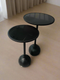 Round Glass Top Black Metal Accent Sofa Side Table End Table Coffee Table Abstract Design Body Set of 2 Pcs