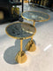 Round Glass Top Gold Metal Accent Sofa Side Table End Table Coffee Table Abstract Design Body Set of 2 Pcs