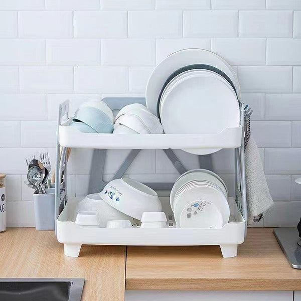 Plastic Dish Drainer Rack Cutlery Storage Organizer Combo Water Drainer Tray 42*34*37 cm