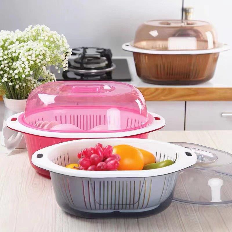 Multipurpose Plastic Fruit and Vegetables Rice Basin Strainer Basket with Lid 36*25*19 cm