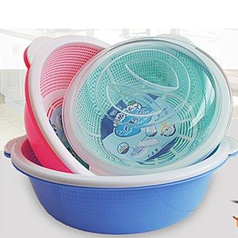 Multipurpose Plastic Fruit and Vegetables Rice Basin Strainer Basket with Lid 27.5*9.5 cm