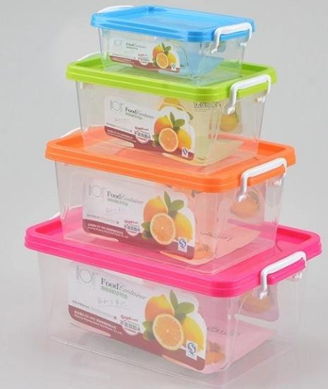 Multipurpose Mixed Colors Plastic Storage Box Food Container Set of 4 Pcs