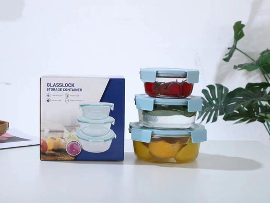 Multipurpose Mixed Colors Plastic Storage Box Food Container Set of 3 Pcs 400 ml+620 ml+950 ml