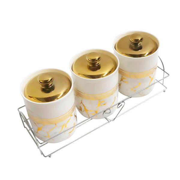 Abstract Print Ceramic Canister Set of 3 Pcs and Stand 650 ml