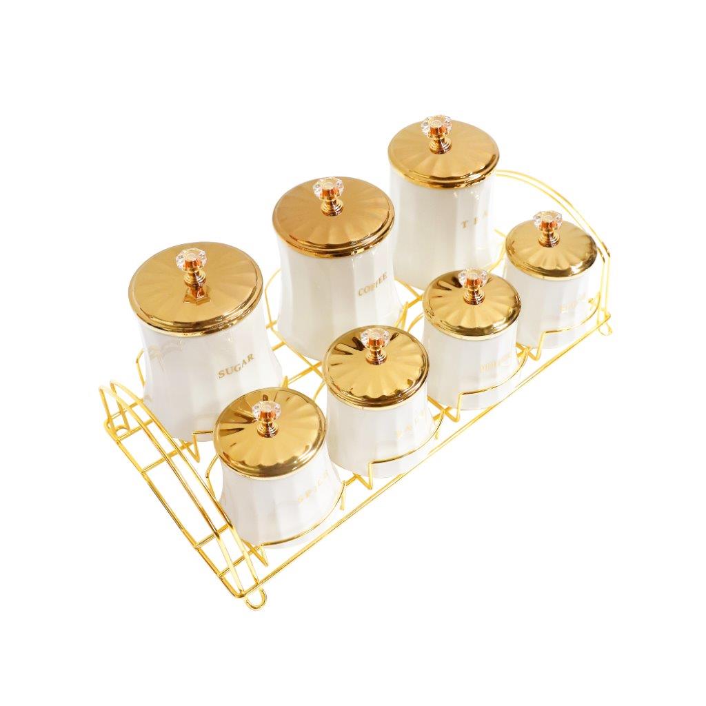 طقم حاويات سيراميك بطباعة تجريدية مكون من 7 قطع وحامل 650 مل/180 مل